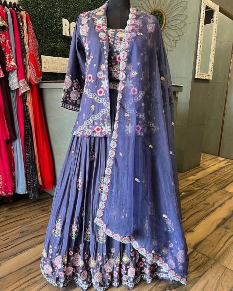 Unique Chinnon Embroidered Lehenga Choli Set 3 PC Designer Tube Choli  Koti Dupatta Heavy Sequence Work Ready to Wear 2025 Collection Designer Lehenga Choli