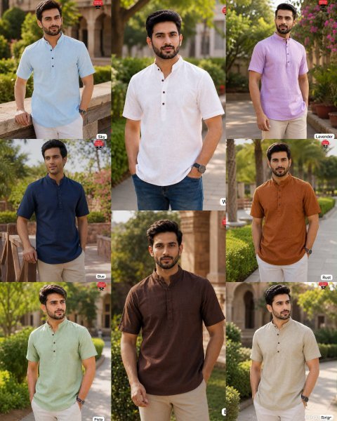 Unique Cream Half Sleeve Khadi Linen Kurta for Men with Classic Ethnic Look Mens Shirt