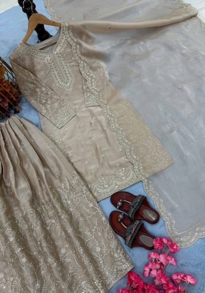 Unique Cream Ready to Wear  Gmy Choo  Top Plazzo Suit with Dupatta for Wholesalers at Manufacturer Rate  Ready To Wear Collection