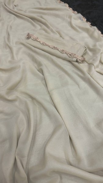 Unique Cream Star Georgette Saree with Hand Made Moti Lace Work Silk Sarees Wholesale