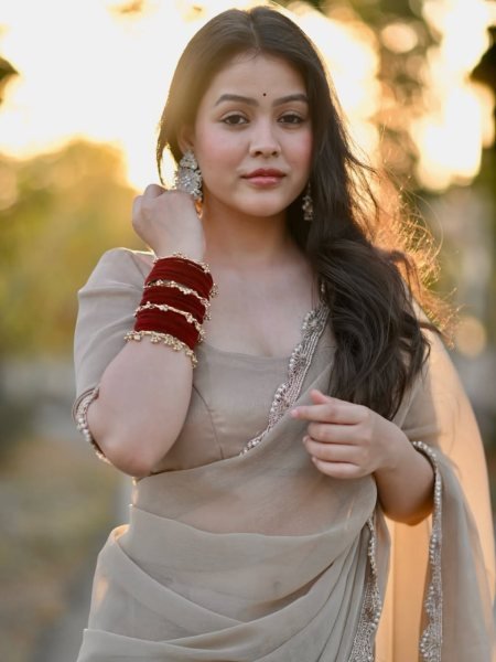 Unique Cream Star Georgette Saree with Hand Made Moti Lace Work Silk Sarees Wholesale