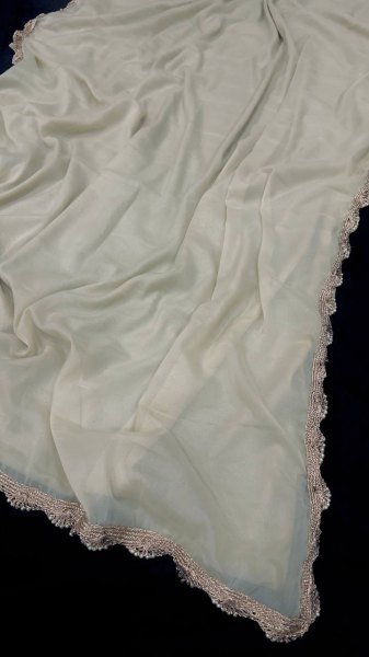 Unique Cream Star Georgette Saree with Hand Made Moti Lace Work Silk Sarees Wholesale