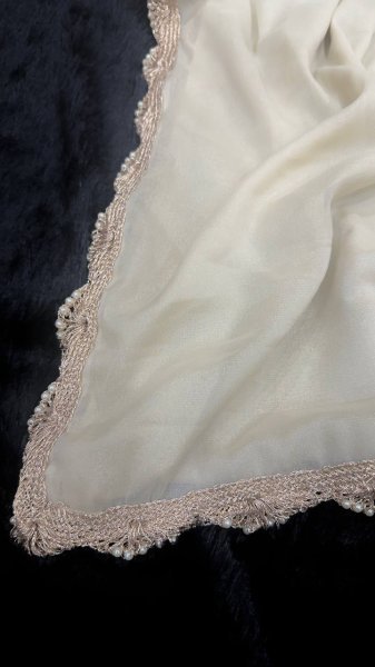 Unique Cream Star Georgette Saree with Hand Made Moti Lace Work Silk Sarees Wholesale