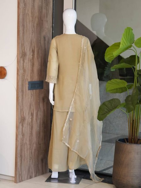 Unique Cream Women Designer Palazzo Set with Lace Work Dupatta Ready To Wear Collection