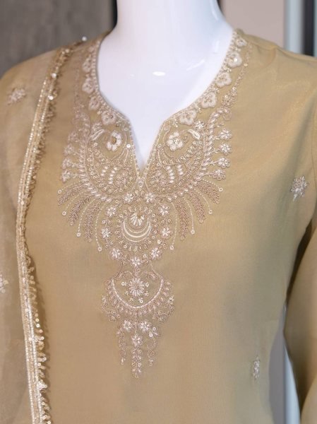 Unique Cream Women Designer Palazzo Set with Lace Work Dupatta Ready To Wear Collection