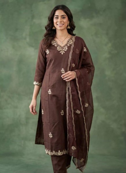 Unique Embroidery Work Cotton Silk Kurta Pant Set with Organza Dupatta for Women Embroidery Kurtis 
