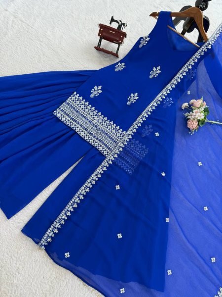 Unique Faux Georgette Thread and Sequence Work Suit with Fancy Lace Dupatta for Night Party Wear Ready To Wear Collection