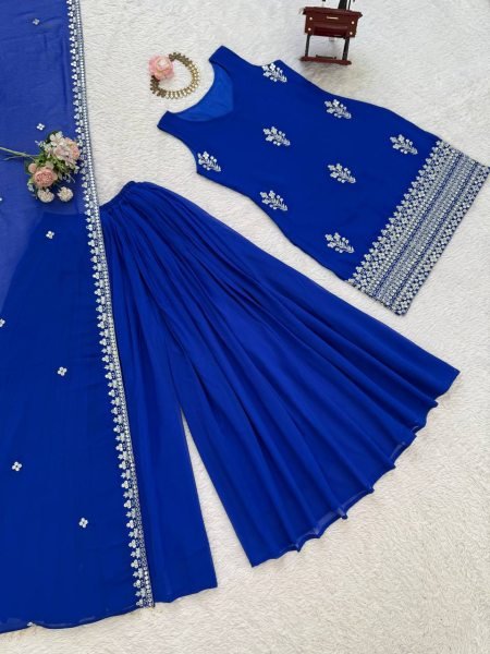 Unique Faux Georgette Thread and Sequence Work Suit with Fancy Lace Dupatta for Night Party Wear Ready To Wear Collection