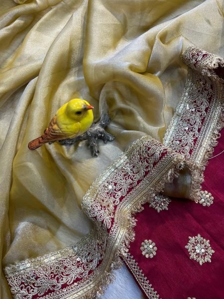 Unique Golden Mocha Silk Saree with Fancy Lace Border and Zari Dori Blouse Silk Sarees Wholesale