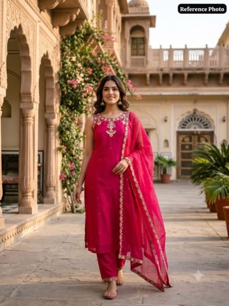 Unique Hot Pink Mul Chanderi Kurti Set with Embroidered Dupatta at Manufacturer  Kurtis
