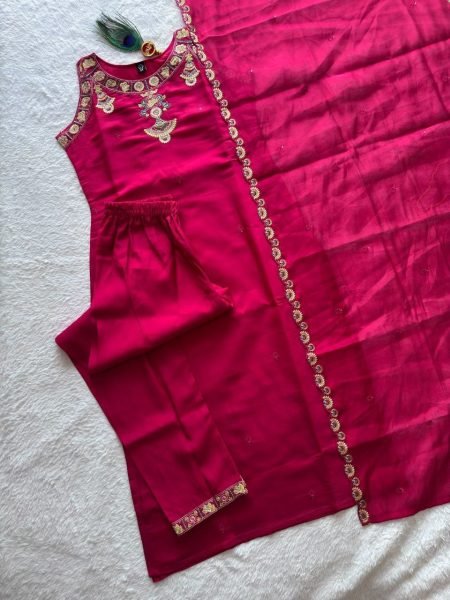 Unique Hot Pink Mul Chanderi Kurti Set with Embroidered Dupatta at Manufacturer  Embroidery Kurtis 