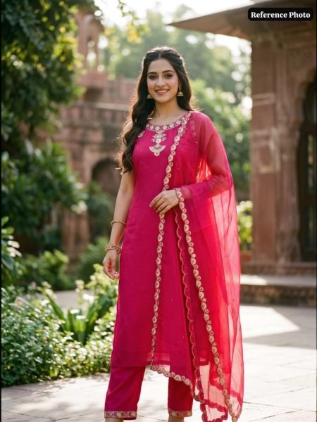 Unique Hot Pink Mul Chanderi Kurti Set with Embroidered Dupatta at Manufacturer  Embroidery Kurtis 