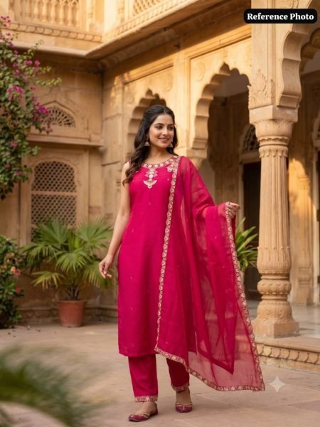 Unique Hot Pink Mul Chanderi Kurti Set with Embroidered Dupatta at Manufacturer  Embroidery Kurtis 