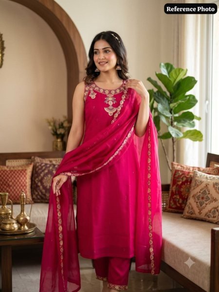 Unique Hot Pink Mul Chanderi Kurti Set with Embroidered Dupatta at Manufacturer  Embroidery Kurtis 