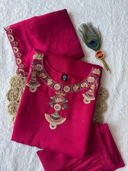 Unique Hot Pink Mul Chanderi Kurti Set with Embroidered Dupatta at Manufacturer  Embroidery Kurtis 