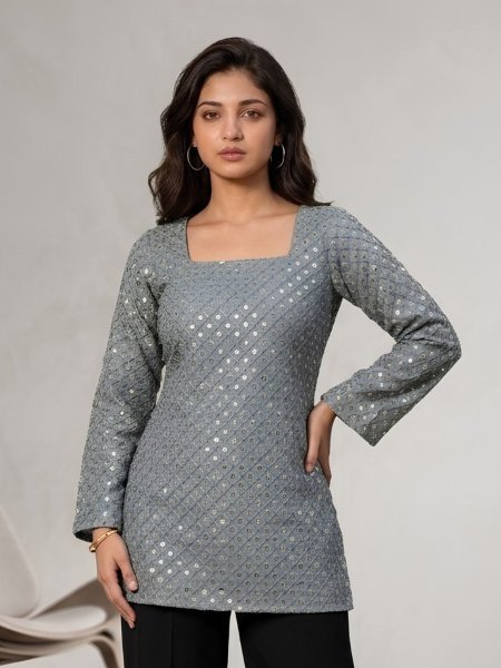 Unique Lightweight Embroidered Short Trendy Straight Cut Design Kurti For Festive Occasions Kurtis