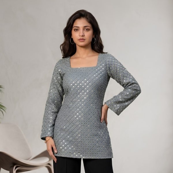 Unique Lightweight Embroidered Short Trendy Straight Cut Design Kurti For Festive Occasions Full Set Kurti