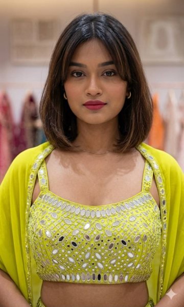 Unique Lime Yellow French Crepe Skirt Set with Embroidered Blouse and Long Shrug Ready To Wear Collection