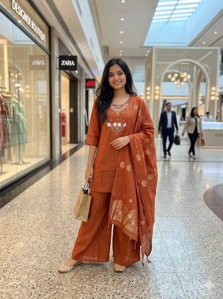 Real Handwork for a Graceful ethnic look Short Top Palazzo Set with duptta for best rate  Kurtis