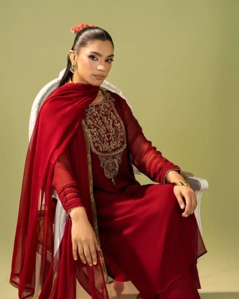 Unique Maoon Heavy Georgette Silk 3 Piece Kurti Set with Sequins and Beads Work Georgette Kurti 