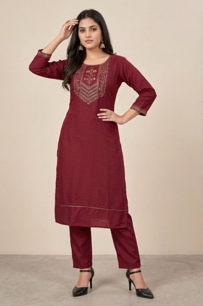 Unique Maroon Cotton Kurti Pant Set for Women Daily Wear Collection Cotton Kurtis Wholesale