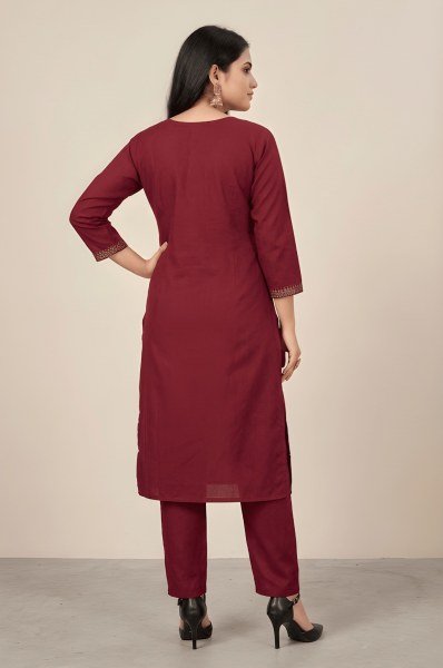 Unique Maroon Cotton Kurti Pant Set for Women Daily Wear Collection Cotton Kurtis Wholesale