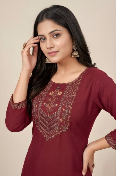Unique Maroon Cotton Kurti Pant Set for Women Daily Wear Collection Cotton Kurtis Wholesale