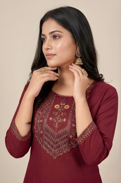Unique Maroon Cotton Kurti Pant Set for Women Daily Wear Collection Cotton Kurtis Wholesale