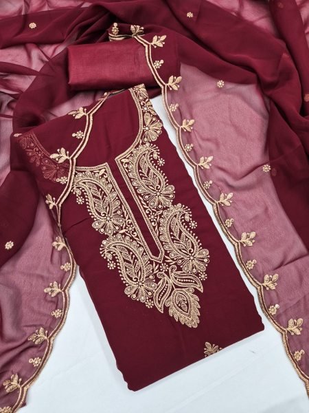 Unique Maroon Georgette Multi Work Suit with Santoon Bottom and Inner Color Set Matching Dress Material Wholesale