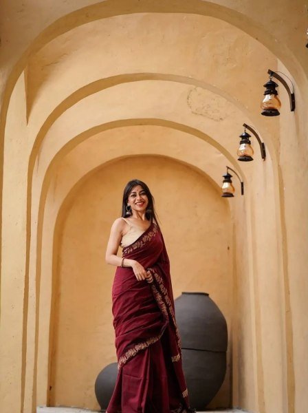 Unique Maroon Linen Cotton Saree Collection at Manufacturer Price for Women Cotton Sarees Wholesale