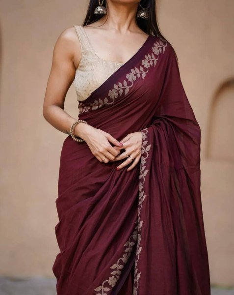Unique Maroon Linen Cotton Saree Collection at Manufacturer Price for Women Cotton Sarees Wholesale