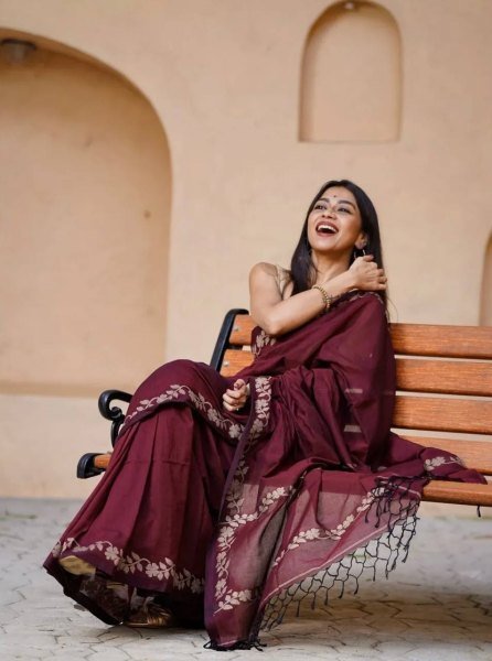Unique Maroon Linen Cotton Saree Collection at Manufacturer Price for Women Cotton Sarees Wholesale
