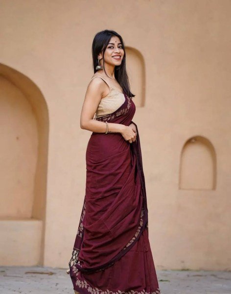 Unique Maroon Linen Cotton Saree Collection at Manufacturer Price for Women Cotton Sarees Wholesale
