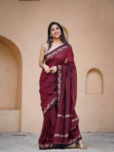 Unique Maroon Linen Cotton Saree Collection at Manufacturer Price for Women Cotton Sarees Wholesale