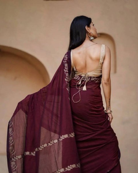 Unique Maroon Linen Cotton Saree Collection at Manufacturer Price for Women Cotton Sarees Wholesale