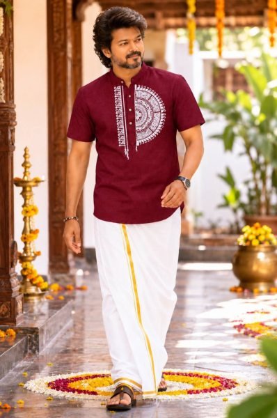 Unique Maroon Traditional Men's Soft Magic Cotton Printed Jippa and Dhoti For South Indian Festival Mens Shirt