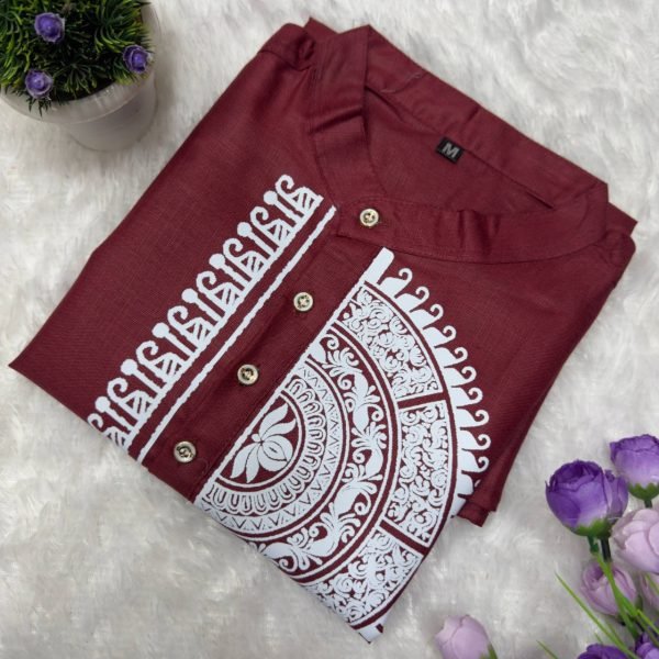 Unique Maroon Traditional Men's Soft Magic Cotton Printed Jippa and Dhoti For South Indian Festival Mens Shirt