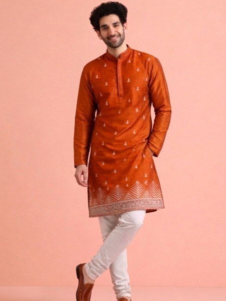 Unique Orange Boutique Style Men's Kurta Salwar Set for Wedding Functions Mens Wear