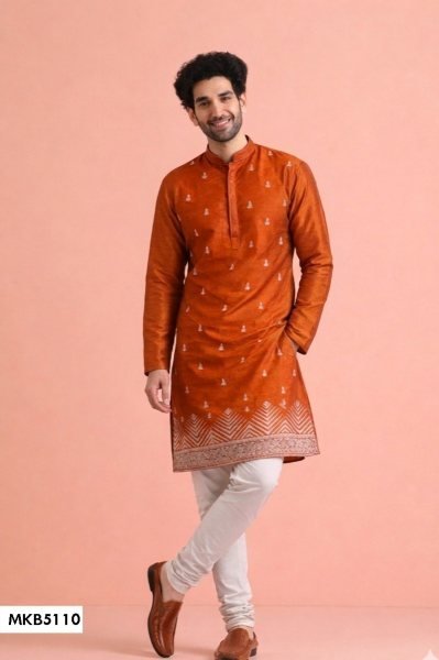 Unique Orange Boutique Style Men's Kurta Salwar Set for Wedding Functions Kurta Pajama Wholesale