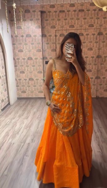 Unique Orange Navratri 2026 Printed Faux Georgette Lehenga Choli At Wholesale Rate Navratri Lehnega Choli