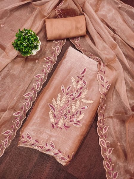 Unique  Peach Color Barbrik silk Dress Material with Dupatta and Bottom