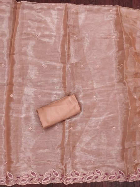 Unique  Peach Color Barbrik silk Dress Material with Dupatta and Bottom Color Set Matching Dress Material Wholesale