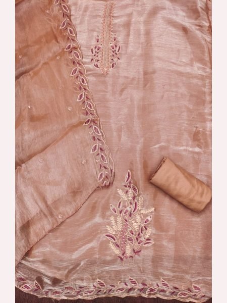 Unique  Peach Color Barbrik silk Dress Material with Dupatta and Bottom Color Set Matching Dress Material Wholesale