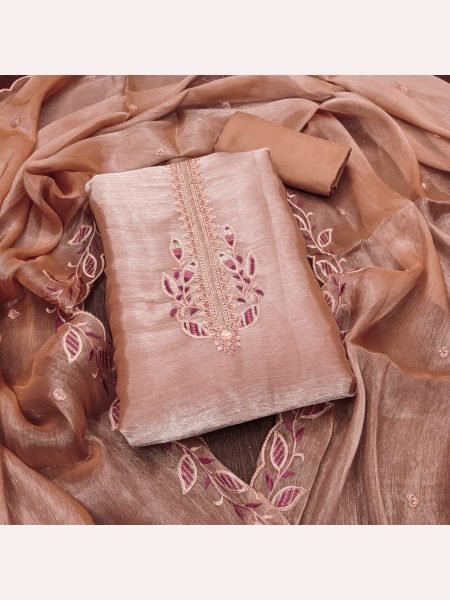 Unique  Peach Color Barbrik silk Dress Material with Dupatta and Bottom Color Set Matching Dress Material Wholesale