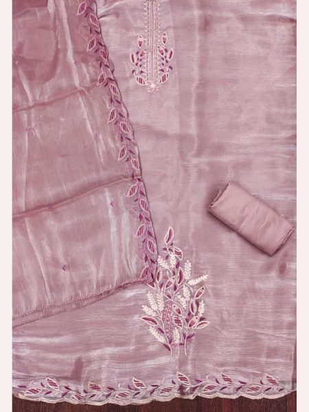Unique  Pearl Pink Color Barbrik silk Dress Material with Dupatta and Bottom Color Set Matching Dress Material Wholesale