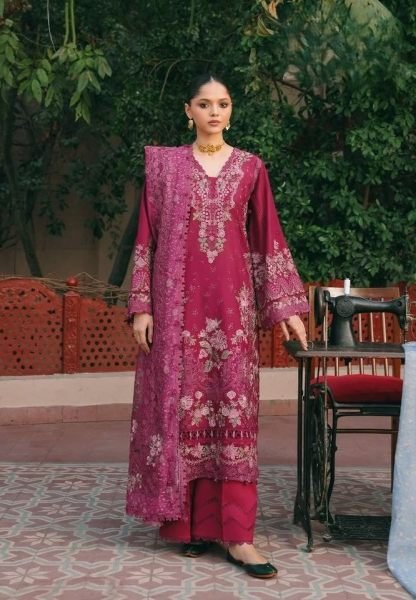 Unique Pink Embroidered Cotton Suit Set with Lawn Bottom and Printed Dupatta Pakistani Suits Wholesale