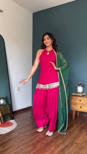 Unique Pink Heavy Faux Georgette Top Farshi Dupatta Set with Real Mirror Ready To Wear Collection