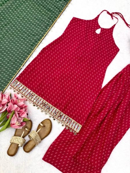Unique Pink Heavy Faux Georgette Top Farshi Dupatta Set with Real Mirror Ready To Wear Collection