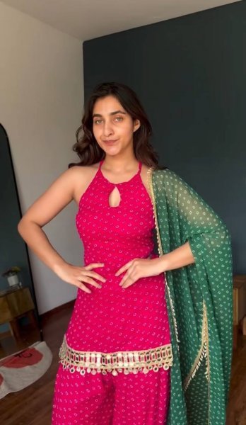 Unique Pink Heavy Faux Georgette Top Farshi Dupatta Set with Real Mirror Ready To Wear Collection
