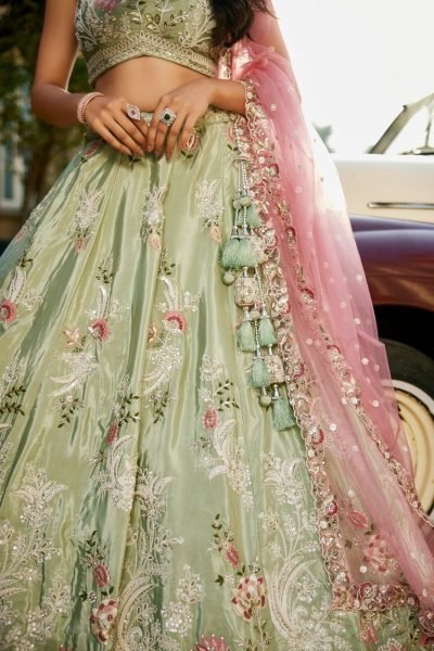 Unique Pista Women's Satin Silk Lehenga Choli with Designer Blouse Bridal Lehenga Choli